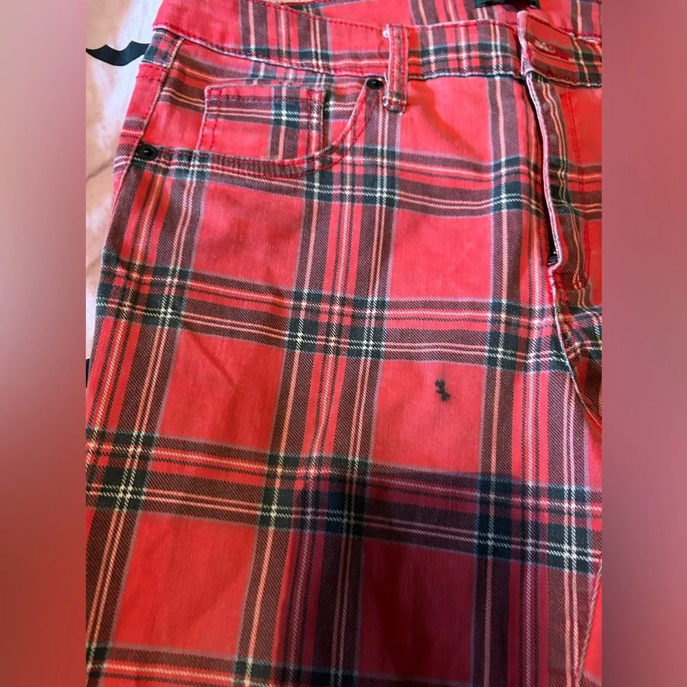 Tartan plaid stretch jeans pants hella nice to patch zip punk diy sz 10 - Picture 2 of 6